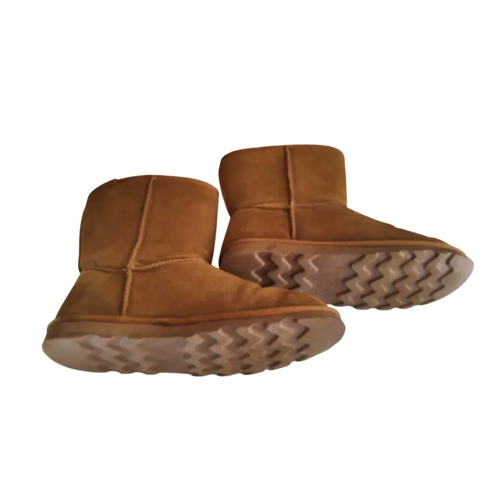 Time and Tru UGG Style‎ Mid-Calf Leather Boots Size 8 Chestnut Fur Lined Quality